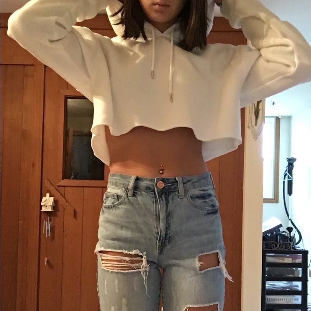 White Cropped Hoodie